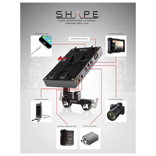 SHAPE JBox camera power and charger for Sony A7R3,A7S3,A73,A7IV,FX3,FX30