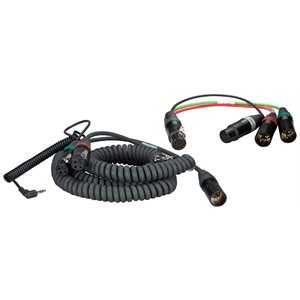 AMBIENT Coiled mixer / camera loom, 2x XLR-3F + 3.5 mm TRS + HBY7-5