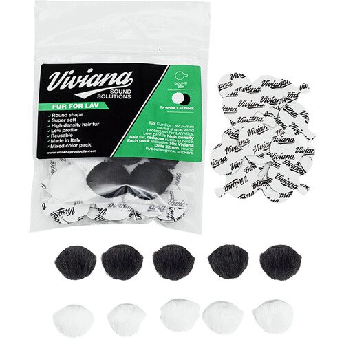 Viviana Fur for Lavalier Microphones - Round, Black & White Viviana Fur for Lavalier Microphones - Round, Black & White