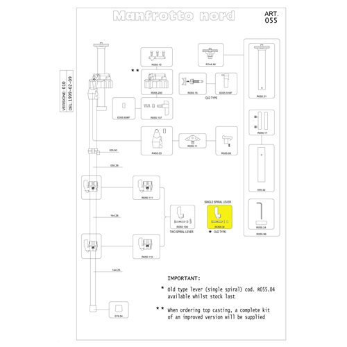 Manfrotto R055.04 Lever, Screw And Washer Single Spiral Manfrotto R055.04 Lever, Screw And Washer Single Spiral